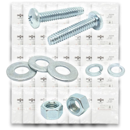 Boltsandnuts.Com Inch Phillips Pan Head Machine Screws, Hex Nuts, Flat & Lock Washers - 7110 PCS Assortment Kit #365